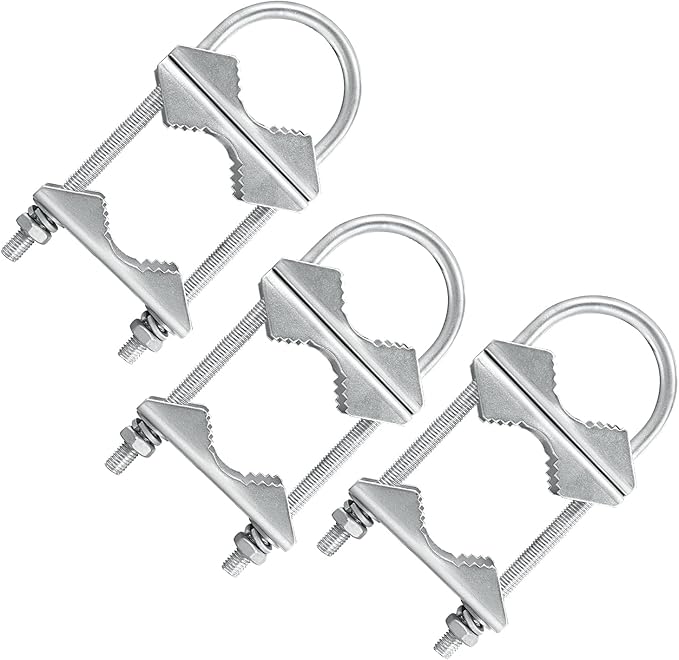 Double Antenna Mast Clamp V-Jaw Bracket U Bolts Pipe Mounting Hardware 3 Sets, Heavy Duty Mast to Mast Mount Bracket Kit for Outdoor Antenna 3 Sets
