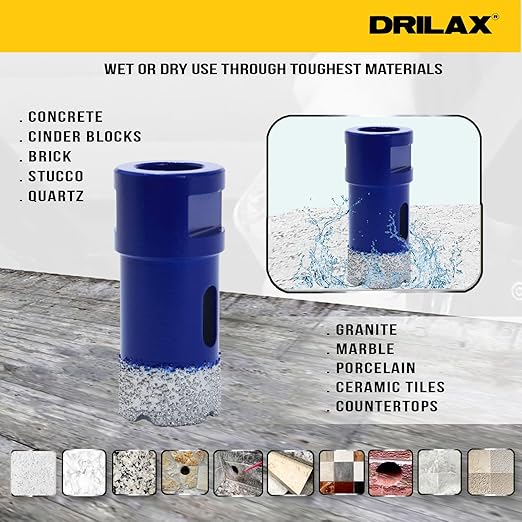 Drilax Pro Series 1 Inch Diamond Hole Saw Drill Bit for Angle Grinders | 5/8"-11 Thread | Fast Dry Cutting in Concrete, Masonry, Granite, Quartz, Porcelain, Tile | 1-3/8" Depth