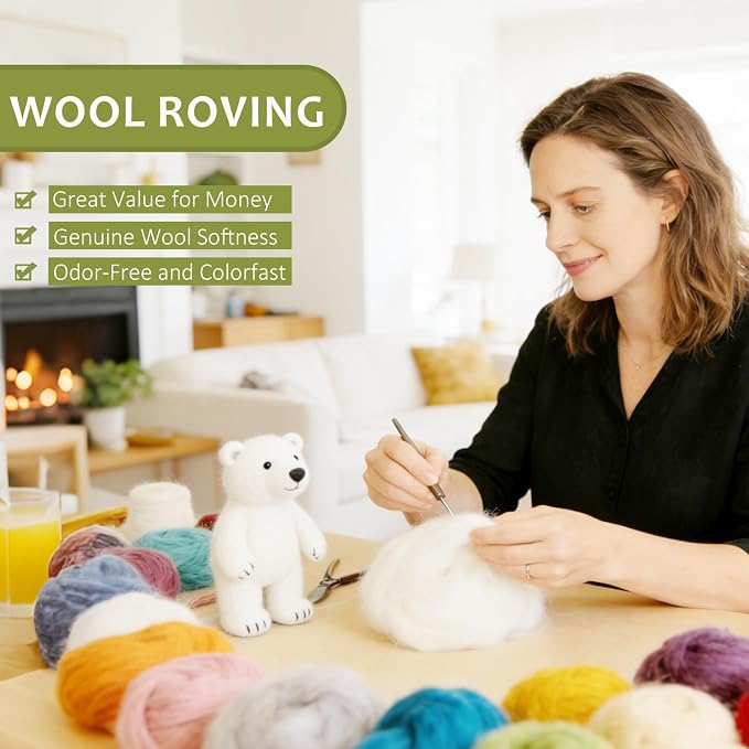 Wool Roving Calla Green, Needle Felting Wool, 3.4oz Natural Felting Wool - Image 3