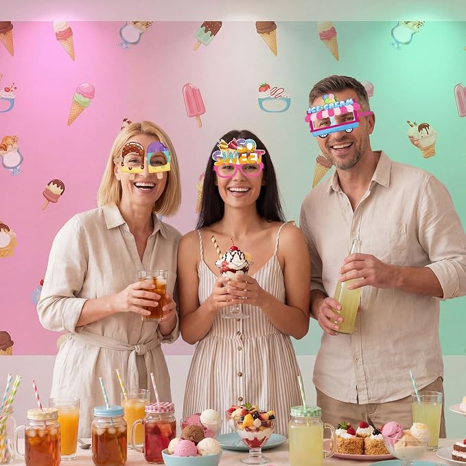 Pajean 32 Pcs Ice Cream Party Decorations Eyeglasses Ice Cream Themed Paper - Image 5