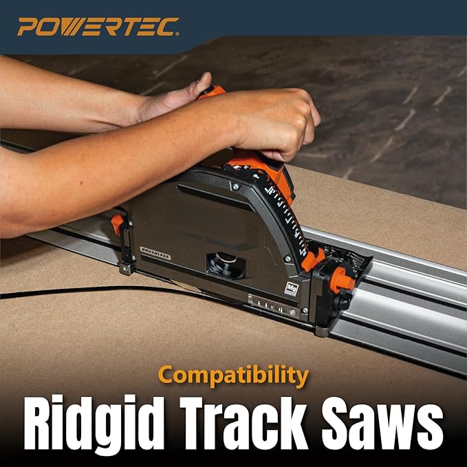 POWERTEC 110" Track Saw Guide Rail Joining Set for Ridgid Track Saws, Include 2x55" Extruded Aluminum Guide Rail, 2 Rail Extension Connectors and Protective Carrying Bag (72133)