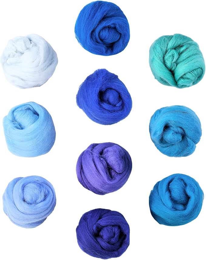 Flylin Needle Felting Wool, 10 Colors Fiber Wool Yarn Roving Set | 10g per Color by Flylin