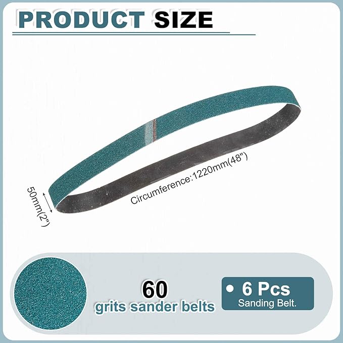 HARFINGTON 2 x 48 Inch Sanding Belts, 6 Pcs 60 Grit Zirconia Abrasive Belt Sander File Belt for Woodworking, Metal Polishing, Knife Sharpener