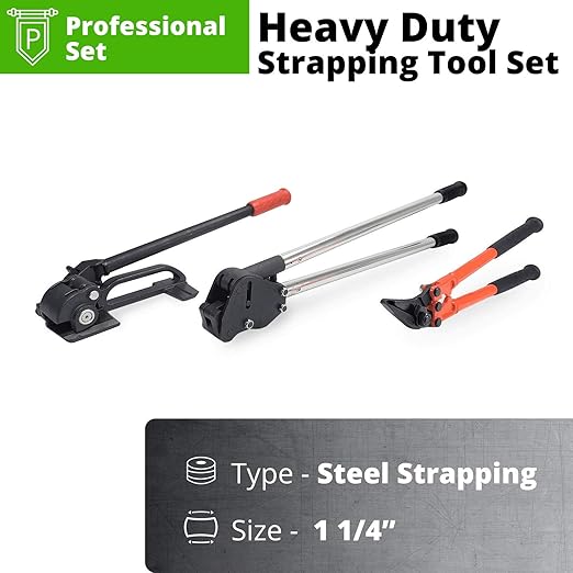 IDL Packaging PRO Strapping Tool Set for 1 1/4" Steel Strapping – Heavy-Duty Tensioner, Sealer, Cutter for Metal Banding – Packaging Strapping Tool Kit to Secure Heavy Packages