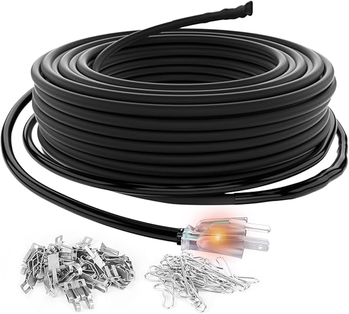 HEATIT JHSF1 Self Regulating Pre-Assembled Heating Cable with Spacer and Clips, Heat Tape for Roof Deicing and Pipe Freeze Protection,120V 5W/ft, 28FT