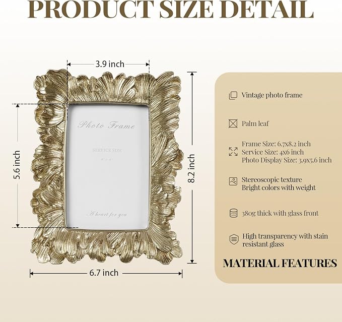 Cuspin Vintage 4x6 Picture Frame, Elegant Retro Photo Frame - Image 4