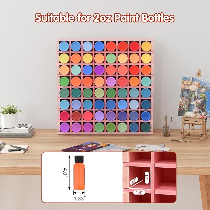 Krafetto 64 Grids Craft Paint Storage Organizer, Wall-mountable Paints Holder - Image 2