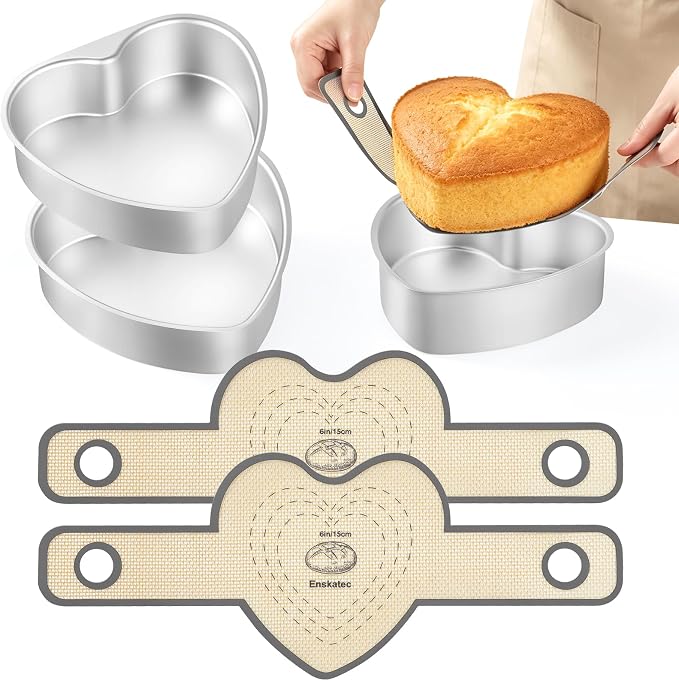 6 Inch Heart Shaped Cake Pan Set by Enskatec