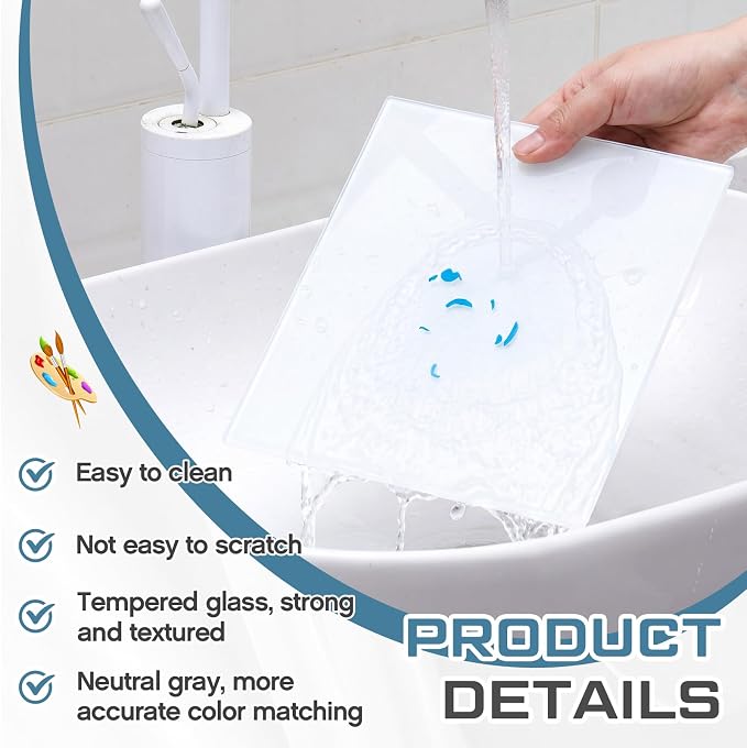 Nuanchu 1 Pcs 9 x 12 Inches White Tempered Glass Palette - Image 4