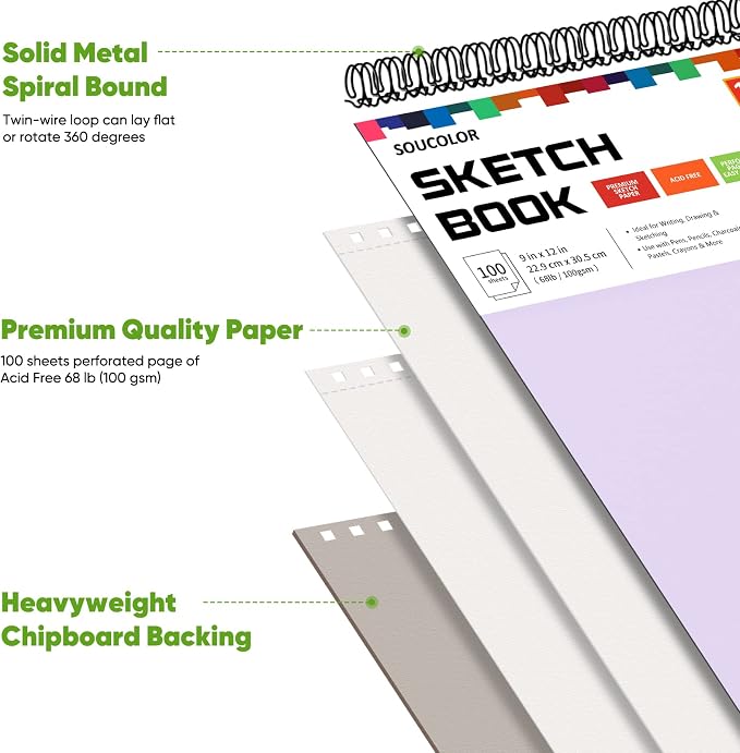 Soucolor 9x12 Sketch Book, 100 Sheets Drawing Paper, Sketchbook - Image 2