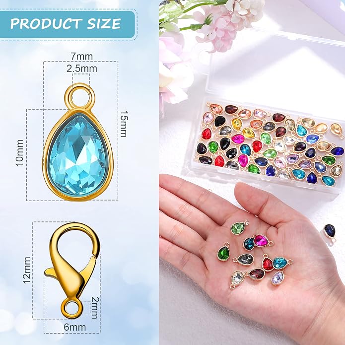 Inbagi 160 Pcs Crystal Birthstone Charms Beads Pendants and Lobster Claw Clasp - Image 2