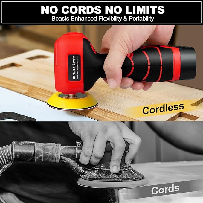 16.8V Cordless Electric Sander with 36PCS Sandpapers, 3500 RPM, 2Pcs 3.0Ah Batteries, Lightweight & Compact Design for Wood, Metal, Paint Removal, and DIY Projects