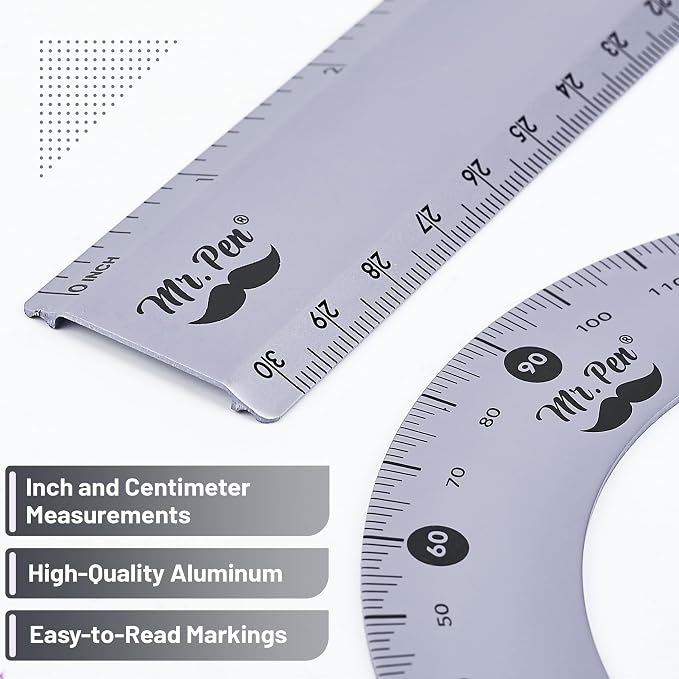 Mr. Pen- Metal Geometry Kit, 4 Pack, 45° & 30°/60° Set Squares | 6" Protractor - Image 4