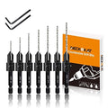 Countersink Drill Bit Set, 7-Piece Woodworking M2 Countersink Drill Bits for #4, 6, 8, 10, 12, 14 Screws, 82-Degree Chamfer, ¼” Hex Shank, 2 Allen Wrenches, HSS Drill Bits Detachable Depth Adjustable
