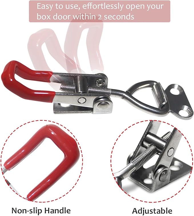 2pcs Toggle Latch Clamp 4001, Adjustable 304 Stainless Steel Pull Hasp Latches, Quick Release Hand Tool Toggle Clamp for Smoker Lid Jig,Case Trunk,Door,220Lbs Holding Capacity
