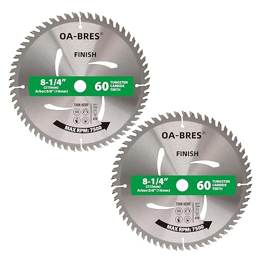 8-1/4-Inch 60-Tooth Circular Saw Blade with 5/8-Inch Arbor, TCT ATB Finish Blade for Wood Cutting (2-Pack)