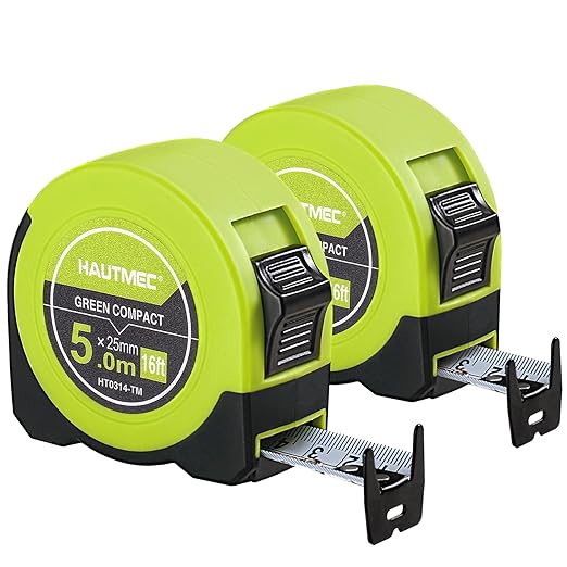 HAUTMEC Tape Measure 16ft with Dual Scale Metric and Imperial 1/8 Fractions Measuring Tape Compact Economical for Home DIY Renovations Crafting Quick Fixes HT0314-2PC