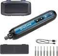 DongCheng 4V Cordless Electric Screwdriver, 2000mAh Battery Powered Rechargeable Screwdriver with 3 Torque Setting Up to 5N.m, 300RPM, Dual LED Lights, 8pcs 2-Inch Magnetic Screw Bits for Home DIY