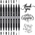 Brusarth Calligraphy Pens, 8 Size Dual Tip Black Acrylic Calligraphy markers by Brusarth