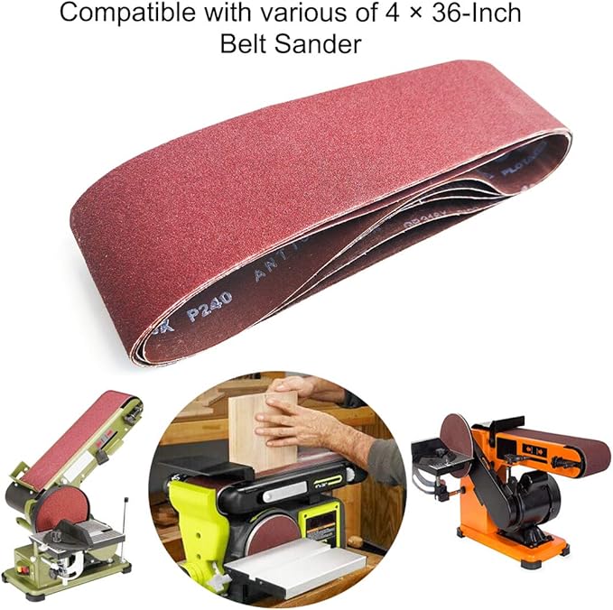 4 x 36-Inch Aluminum Oxide Sanding Belts, 40/80/120/240/400 Assorted Grits Abrasive Belts for Belt Sander, 10-Pack