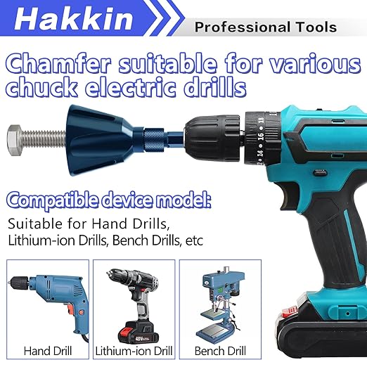4Pcs Deburring External Chamfer Tool with Tungsten Carbide Blade, Hakkin Bolt Deburring Chamfering Drill Bit Remove Burr Tools, All Thread Deburring Tool with Hex Shank - Fits 1/8" to 1" (3-25mm)