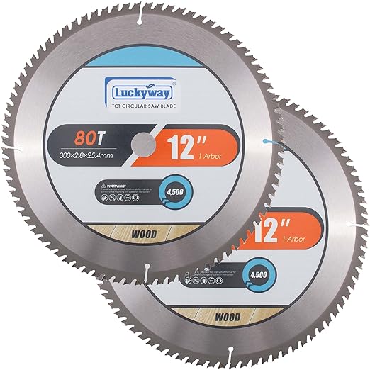 Luckyway 12 Inch Miter Saw Blade 80T with 1 Inch Arbor TCT Circular Saw Blade for Cutting Wood, 2-Pack