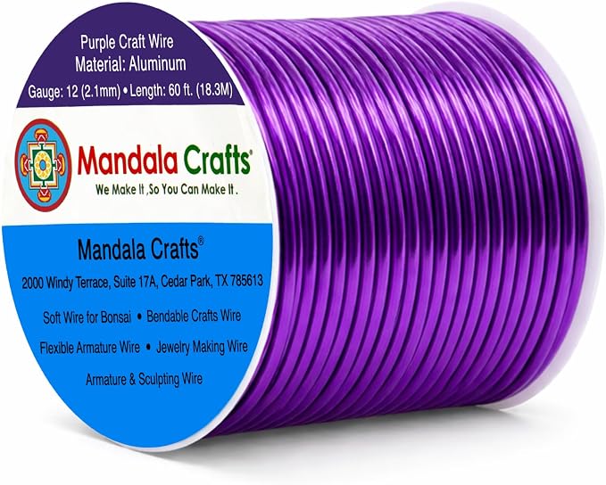 Mandala Crafts 12 Gauge Purple Anodized Aluminum Craft Wire, 60 FT | Colored by MandalaCrafts