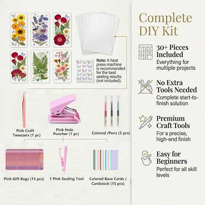 Pressed Flower Bookmark Kit, Make Your Own Clear Dried Flower Bookmarks DIY - Image 2