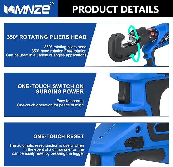 Electric Hydraulic Cable Lug Crimping Tool Range 8 AWG-800 MCM Rechargeable Crimper 12 Ton Electrical Terminal Cable Wire Fiber Crimper Kit with 13 Dies
