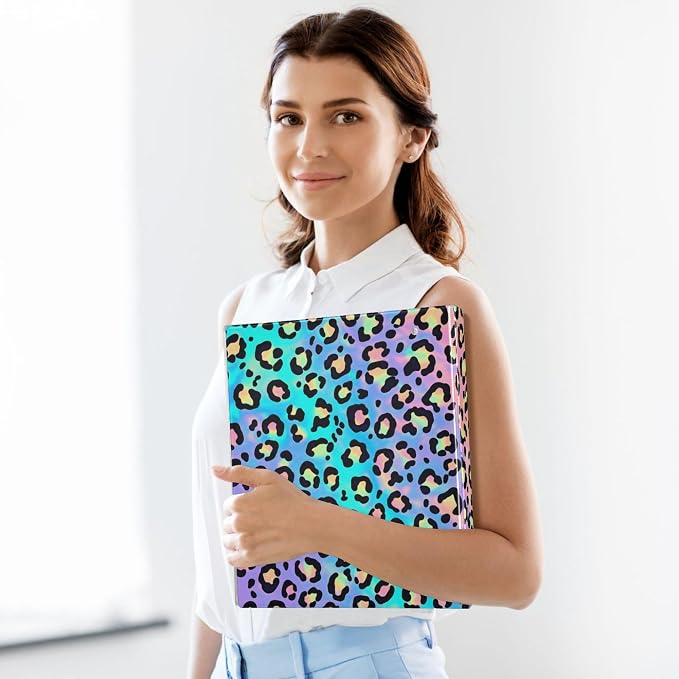 Colorful Cheetah Round Ring Binders 1.5 Inch Leopard Purple 3 Ring Clipboard - Image 5