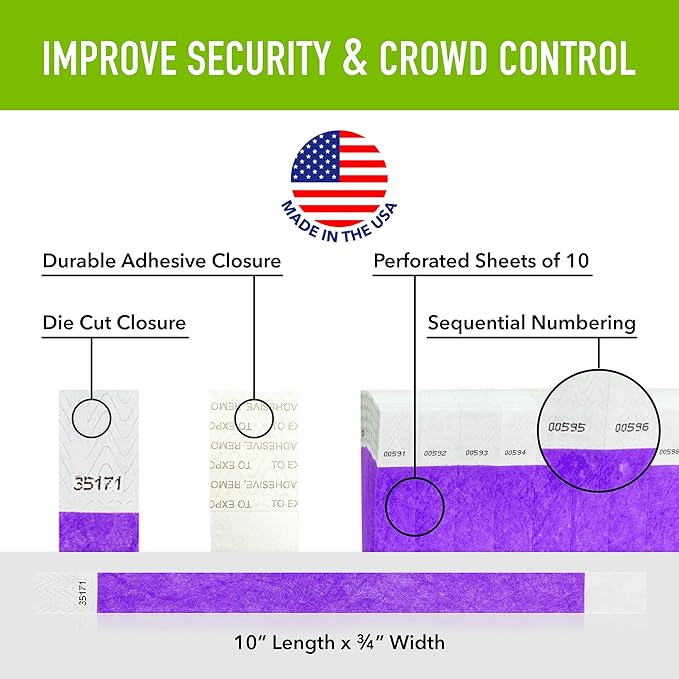 600 WristCo Purple Tyvek Wristbands for Events - Comfortable Tear Resistant Paper Bracelets ID Wrist Bands for Concerts Festivals Admission Party Identification