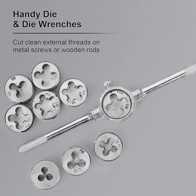 110 PCS Metric Tap and Die Set, Metric Screw Threads M2-M18 for Cutting External and Internal Threading, Come with Storage Case and Complete Accessories