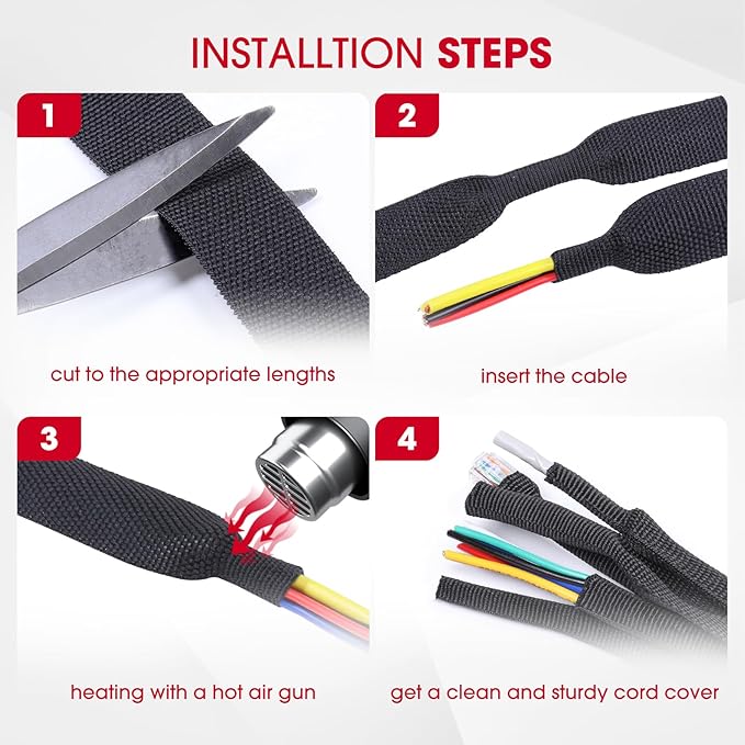 2 in 1 Heat Shrink Braided Sleeving Fabric Tubing-Ideal fit Irregular Shape Hose/Cable/Wire (3/4"(19mm), 80FT)