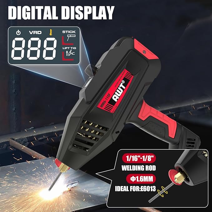 AWT Welding Machine Handheld 90Amp,ARC Welder/Lift TIG 110V Hand Held Welder Machine,Digital Display IGBT Inverter Welder Portable MMA Welder Machine,Welding Tool Set and Toolbox,Ideal for Home DIY