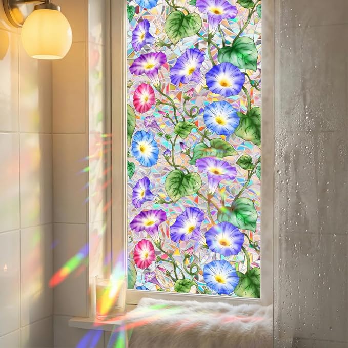 Morning Glory Stained Glass Window Cling, Removable Window Privacy Film - Image 5