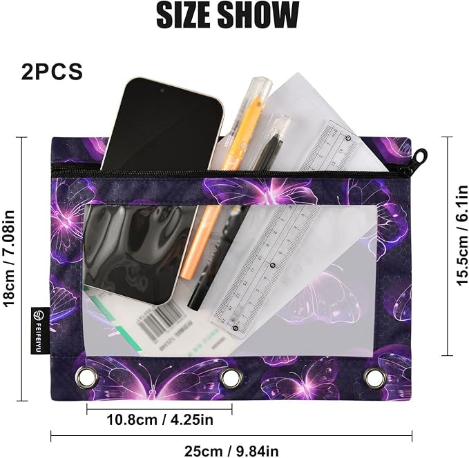 Butterflies Purple Neon Pencil Pouch - Image 3