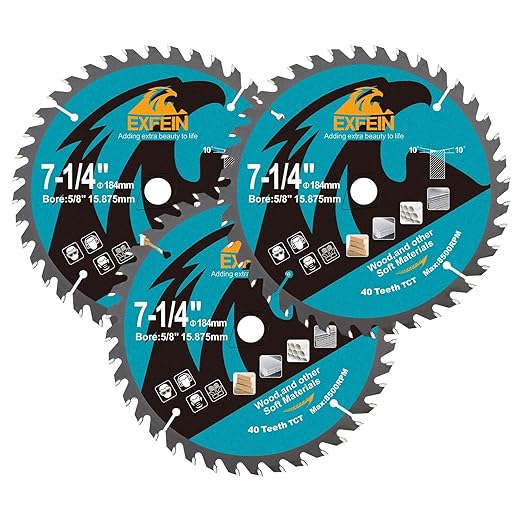 7-1/4 Inch Miter/Table Saw Blades 3pcs, 40 Teeth ATB TCT Fine Finish Wood Cutting Circular Saw Blade with 4/5 Inch Arbor