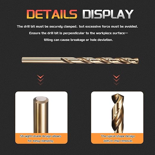 Drill Bit, #10 Cutting Diameter, 4341 HSS Gold Finish 135° Cutting Angle Number Jobber Bits - (Applications: for Drilling Soft Metal Plastic Wood), 10-Pieces