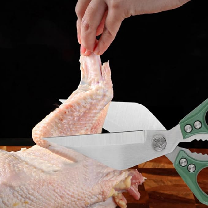 Multi-Purpose Kitchen Scissors,stainless steel scissors,Poultry Shears,Sharpeners Bottle Openers Zester and More Stainless Steel,for opening cans and heavy duty poultry cutting (Green)