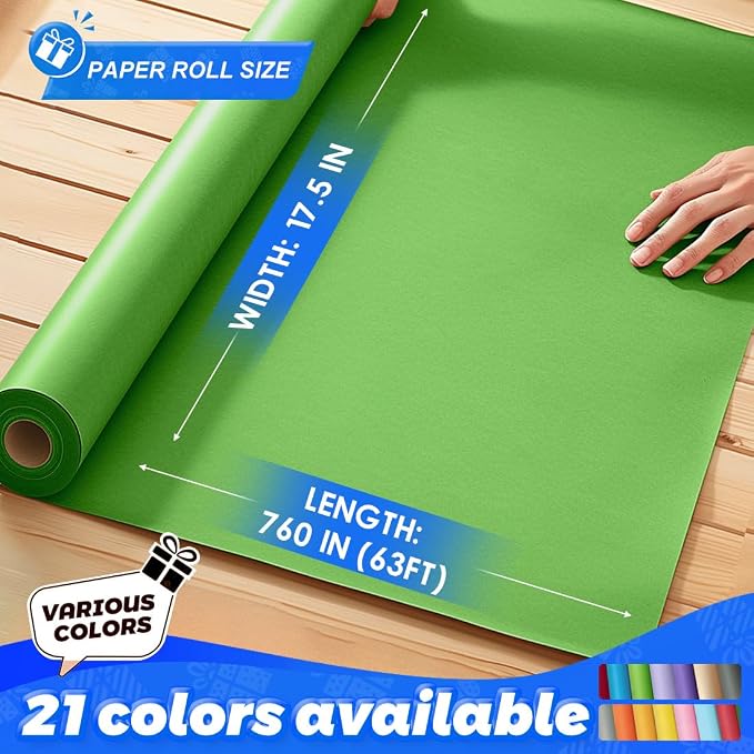 PerkHomy Medium Green Kraft Paper Roll 17.5" x 760" - Image 2