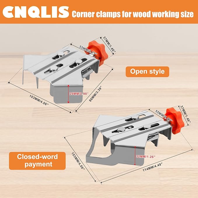 CNQLIS Multipurpose Stainless Steel 90 Degree Corner Clamp, Adjustable Corner Clamps for Woodworking 90 Degree Clamp, 2PCS Open Type and 2PCS Closed Type Right Angle Clamp Fixing Tool for Wood, Metal
