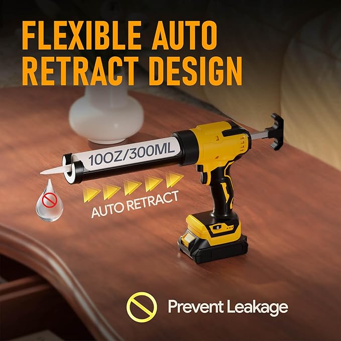 Cordless Caulking Gun Compatible with DeWalt 20V Max Battery (Tool Only) 10oz Electric Caulking Gun with Anti-Drip, 6-Speed,LED Light – Ideal for Sealing, Filling & Repairing Windows, Bathrooms