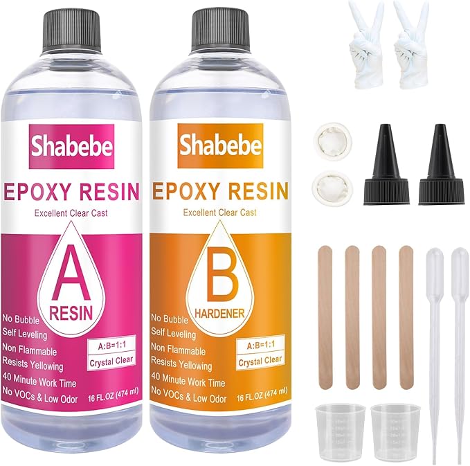 Epoxy Resin, 32OZ Epoxy Resin Crystal Clear, Not-Yellowing No-Bubble, Self by Shabebe%E2%80%93SealProtectLikeaPro