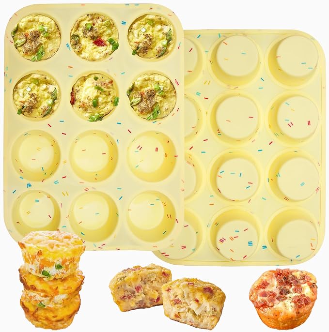 Silicone Muffin Pan 12-Cup Egg Bite Mold by Fchil