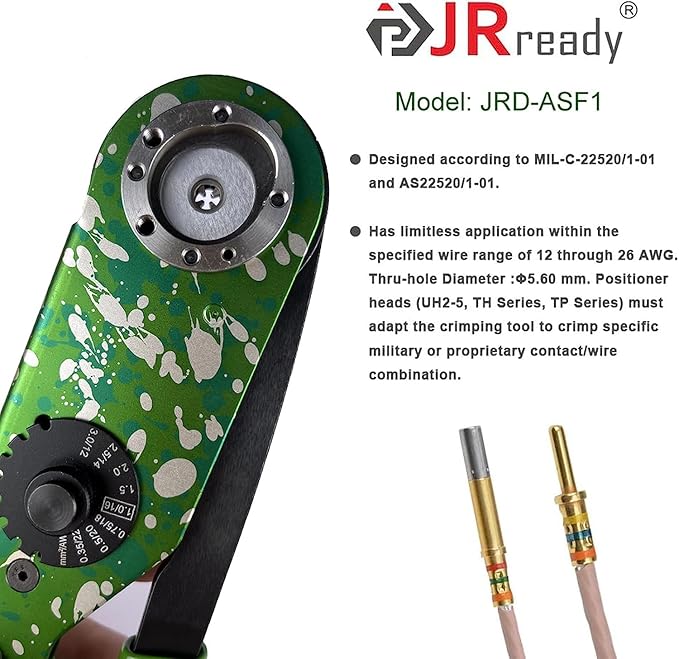 JRready ST2168 M22520 series Hand Crimp Tool Kit, NEW-AS2G(20-32AWG) NEW-ASF1G(12-26AWG) 4-indent Crimper and Go-Nogo Gauge Support Wire Size 12-32AWG