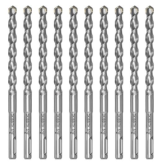 10-Piece 5/16" SDS Plus Drill Bits Rotary Hammer Drill Bit Set, Carbide Tipped for Drilling Concrete Cement Porcelain Tiles Ceramic Pots Stone Brick, Diameter 8mm, 160mm Long, SDS Plus Shank.