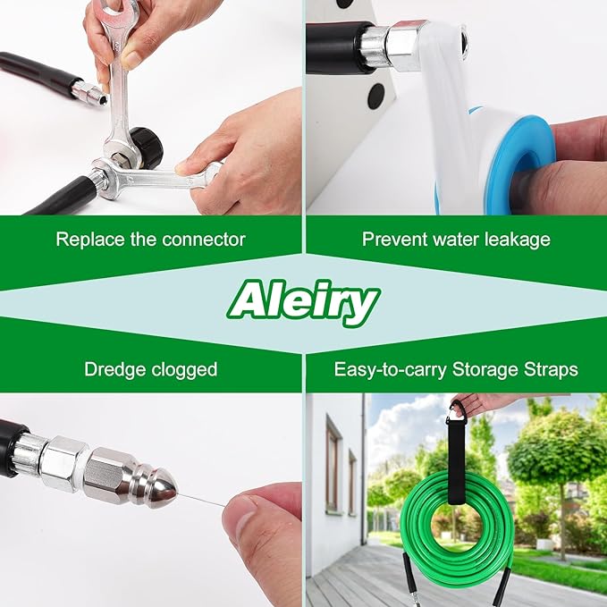 Sewer Jetter Kit for Pressure Washer,Water Jet Drain Cleaning Hose with Corner Rotating Button Spring Nose 1/4" NPT Sewer Cleaning Tool High-Pressure Nozzles,5800 PSI 150 FT
