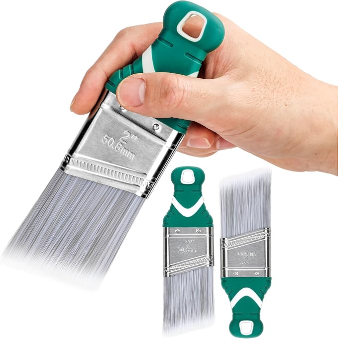 3 Pack 2" Angled Paint Brush Set, Synthetic Bristles, Rubber Short Handle | by Pinstone