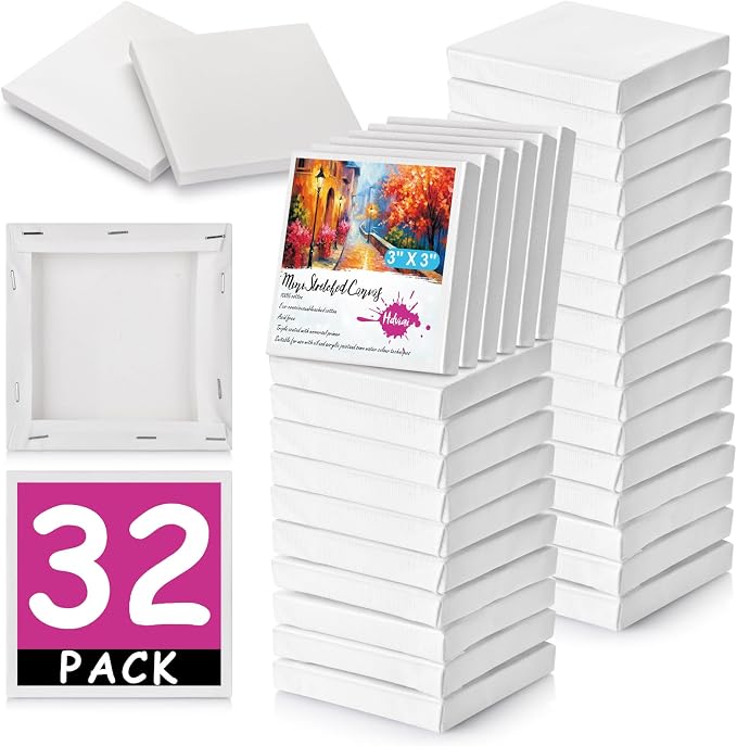 32PCS Mini Canvases for Painting – 3 x 3 in Bulk Small Square Stretched Canvases by FocusoncottonHdviai