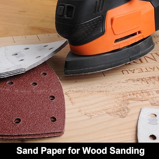 120 PCS Mouse Sander Sandpaper 60/120/180/240 Grit with Holes Hook and Loop Detail Sander Finger Sander Pads for Woodwoking Drywall